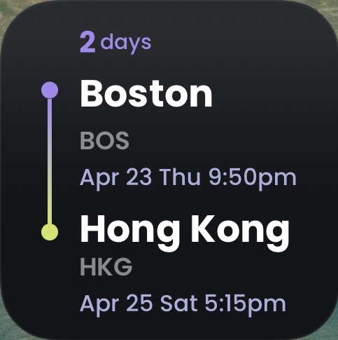 Retime small widget showing days remaining and the route