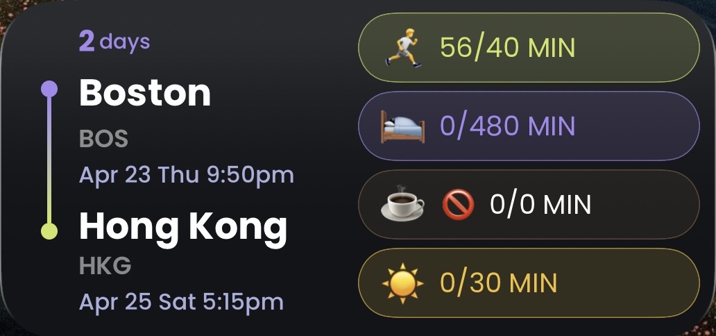 Retime medium widget showing departure and arrival with four progress pills